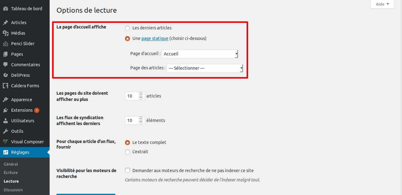 La grande FAQ WordPress - Image 11 Options de lecture Page d accueil