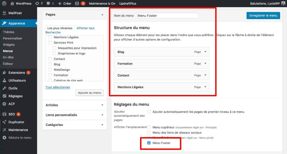 Créer et assigner un nouveau menu dans le backoffice de WordPress