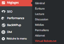 Dashboard, dans l’onglet “Réglages