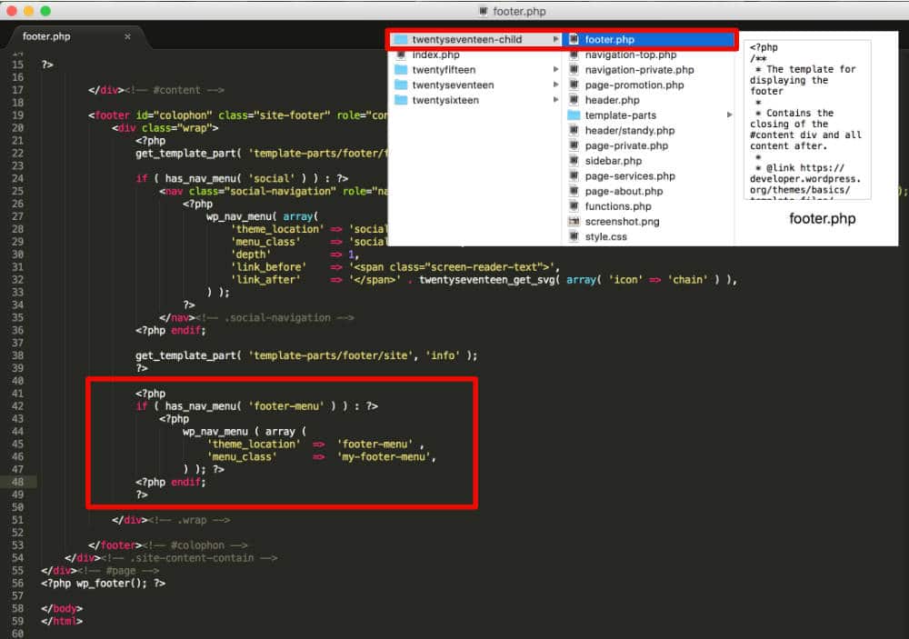 Insérer un nouveau menu dans le footer