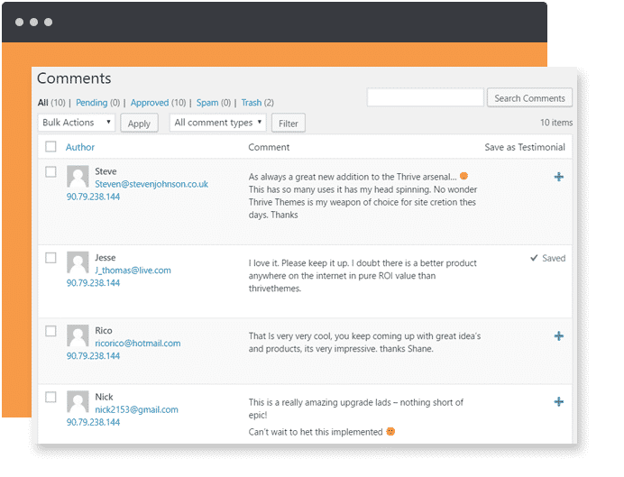 Thrive Ovation permet aussi de transformer automatiquement un commentaire en témoignage