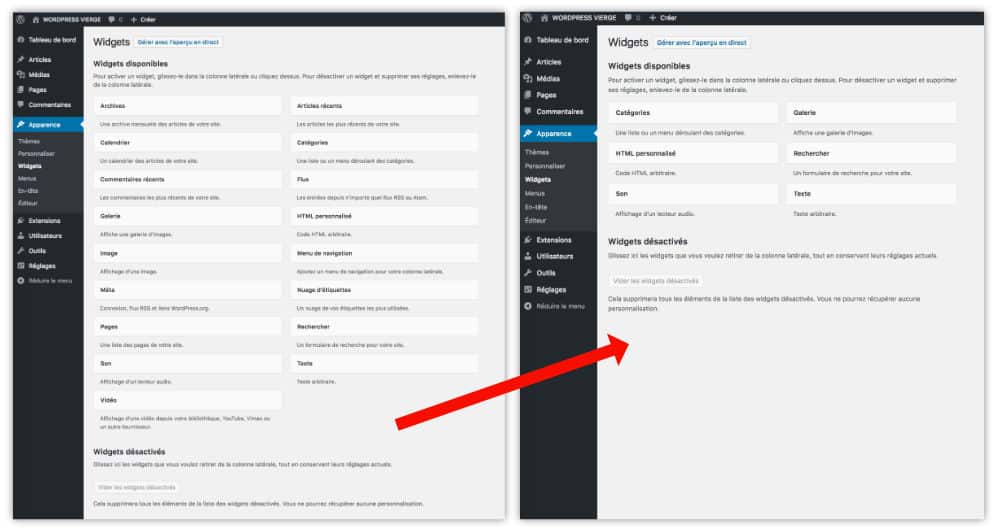 Supprimer totalement des widgets dans le backoffice