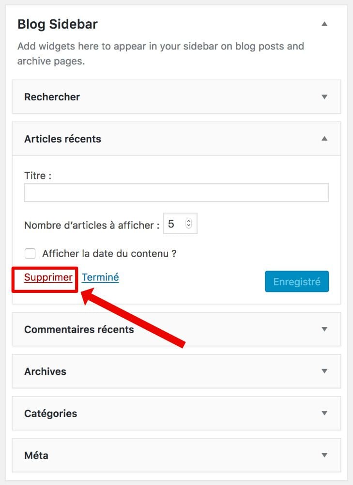 widgets sidebar default