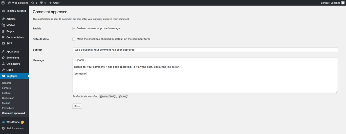 Mails notifications commentaires - Comment Aproved