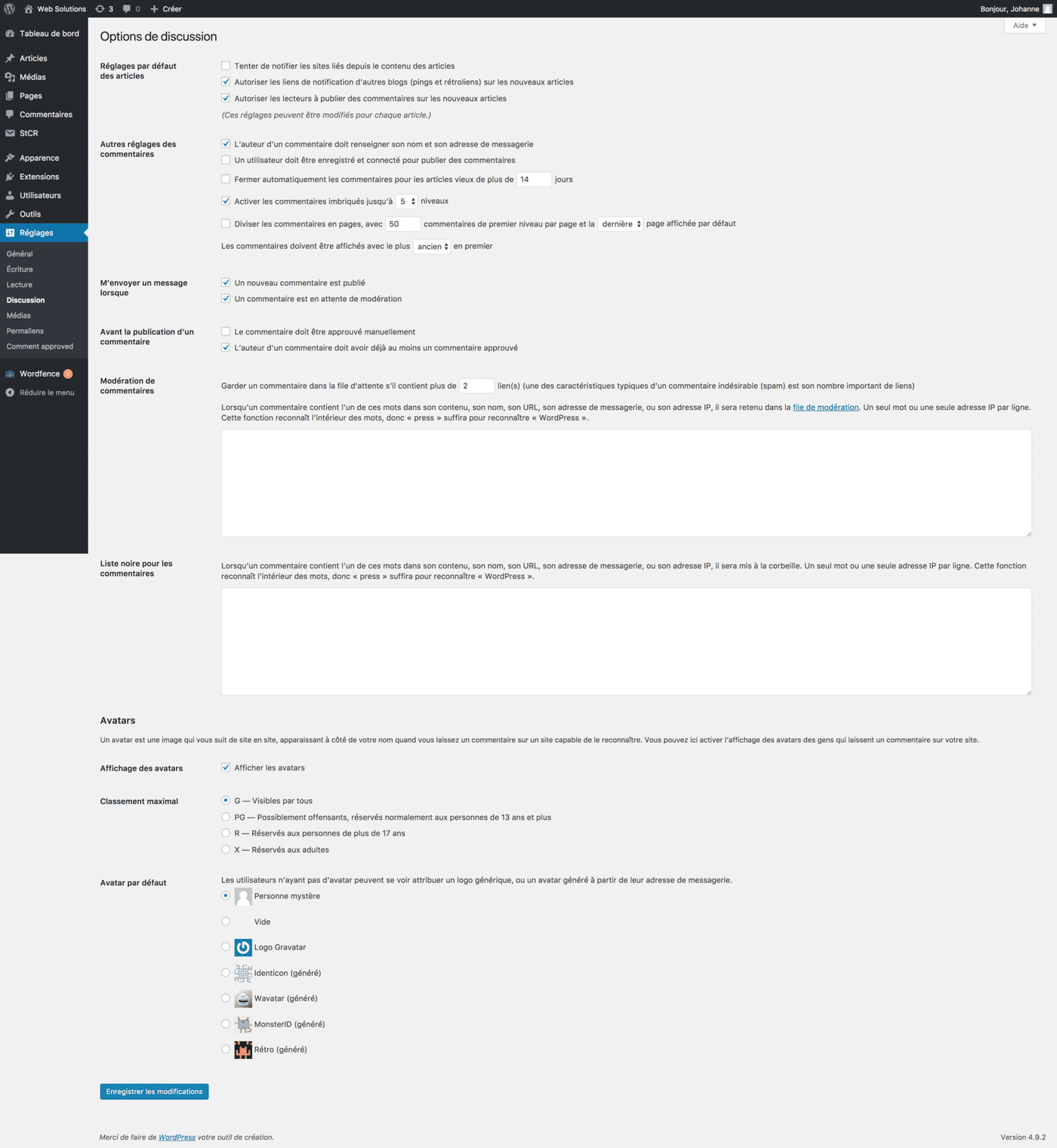 Mails notifications commentaires - Reglages par Defaut