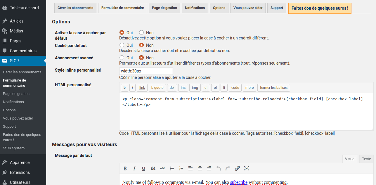 Mails notifications commentaires - Subscribe to Comments Reloaded