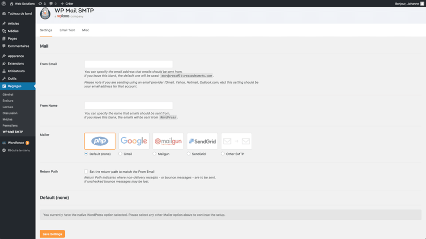 Mails notifications commentaires - WP Mail SMTP