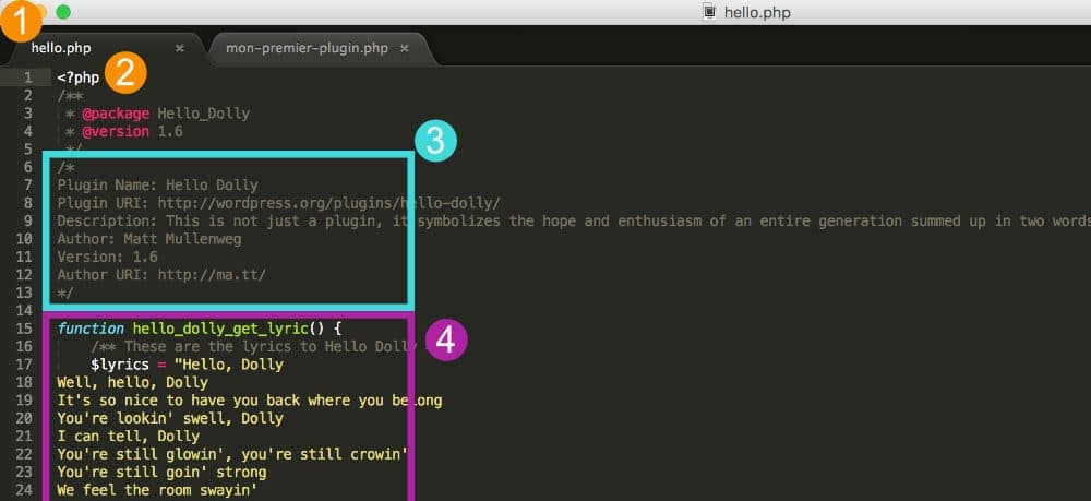 Composition du plugin Hello Dolly