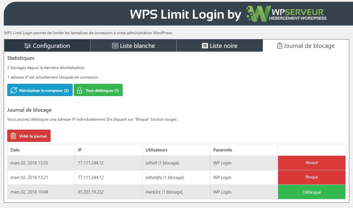 WPS Limit Login journal