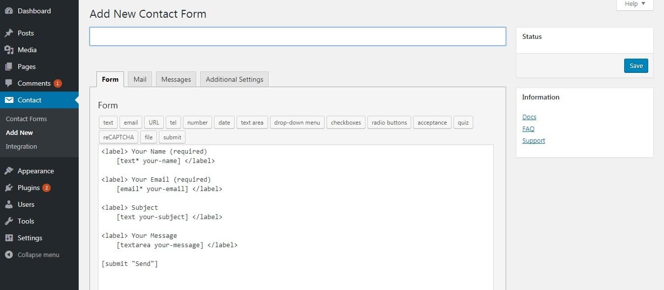 Migrer Joomla vers WordPress - formulaire de contact WP contact form 7