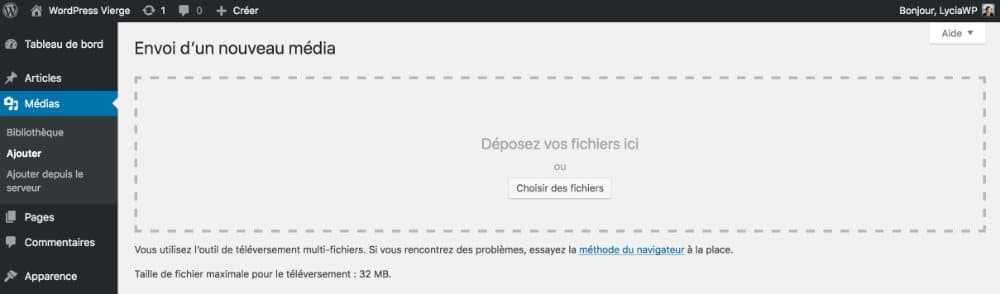 médias uploader de WordPress