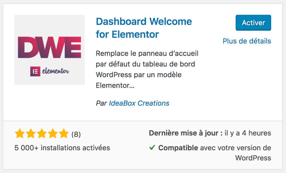 Dashboard Welcome for Elementor