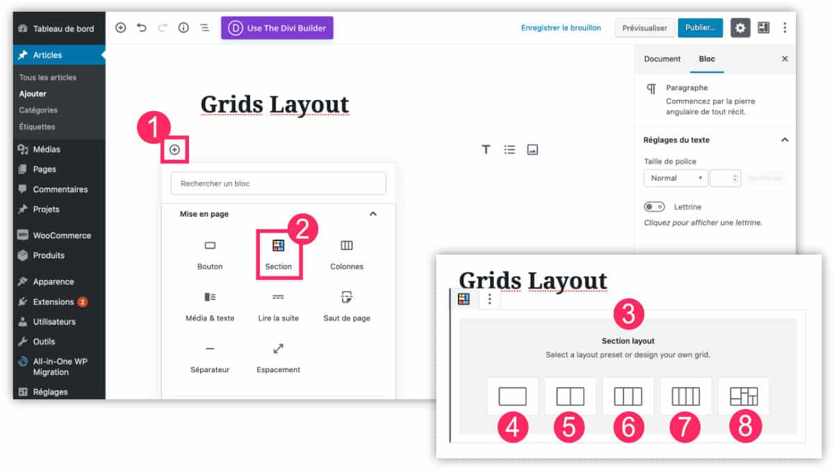 Ajouter une section Grids