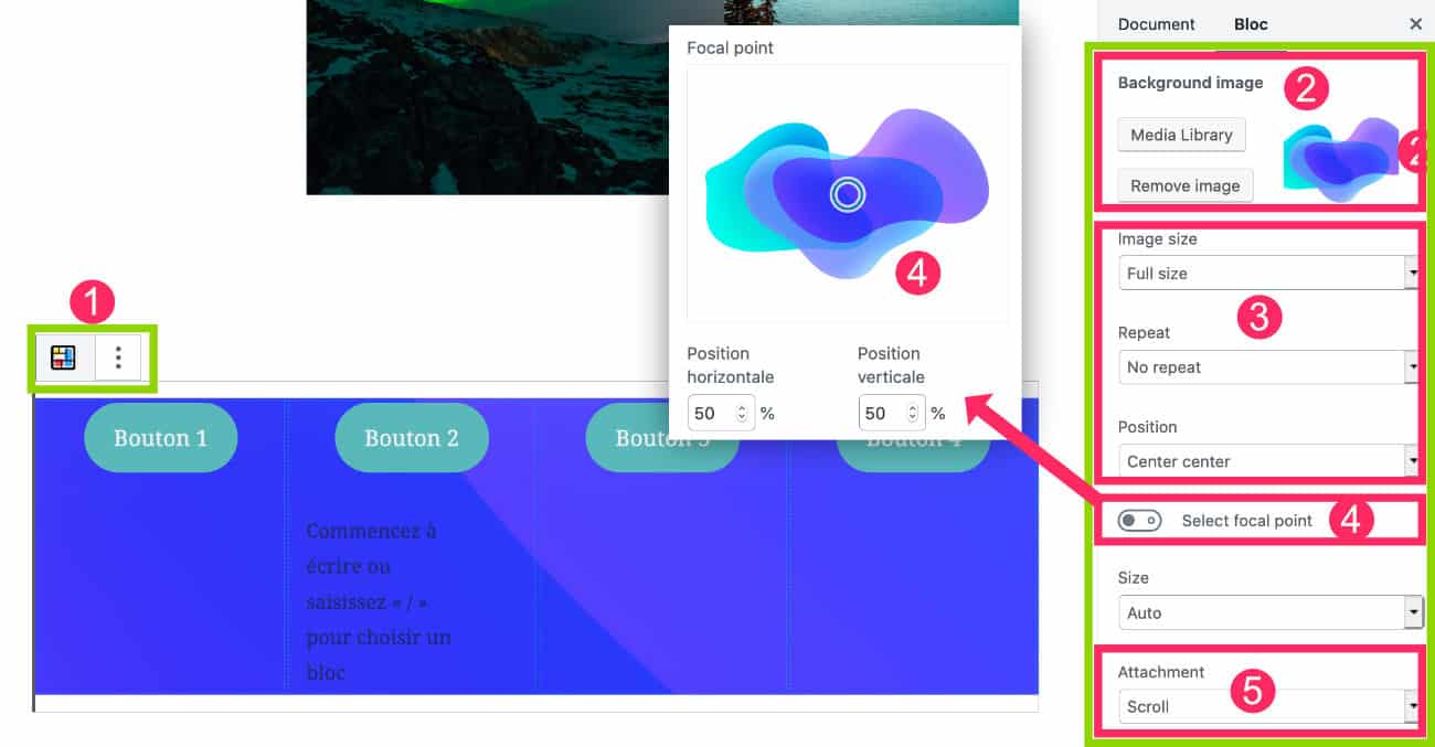 Options de la section Grids