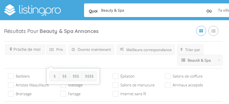 Recherche avancée listingpro