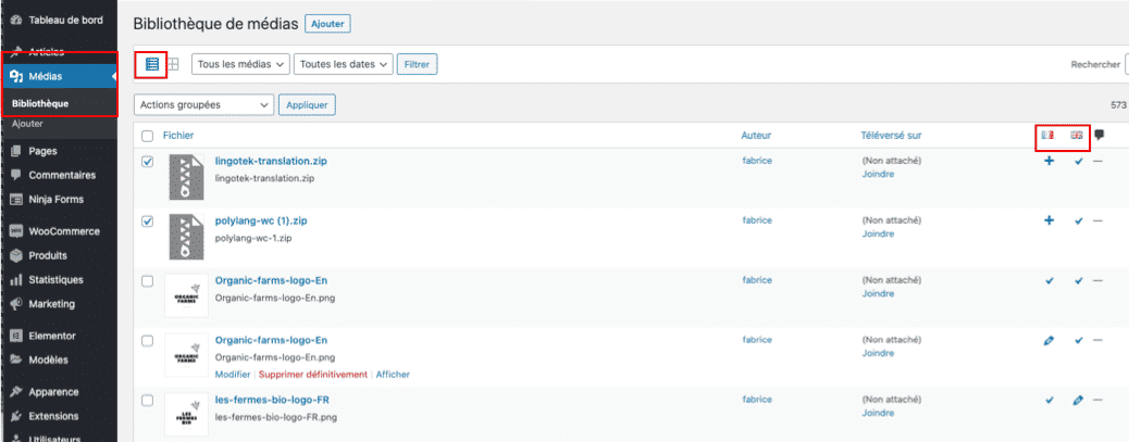 Liste des images à traduire polylang
