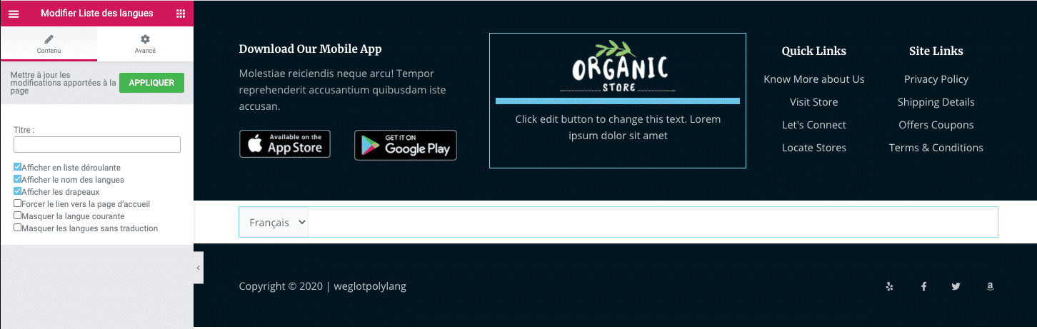 Footer Elementor et Polylang