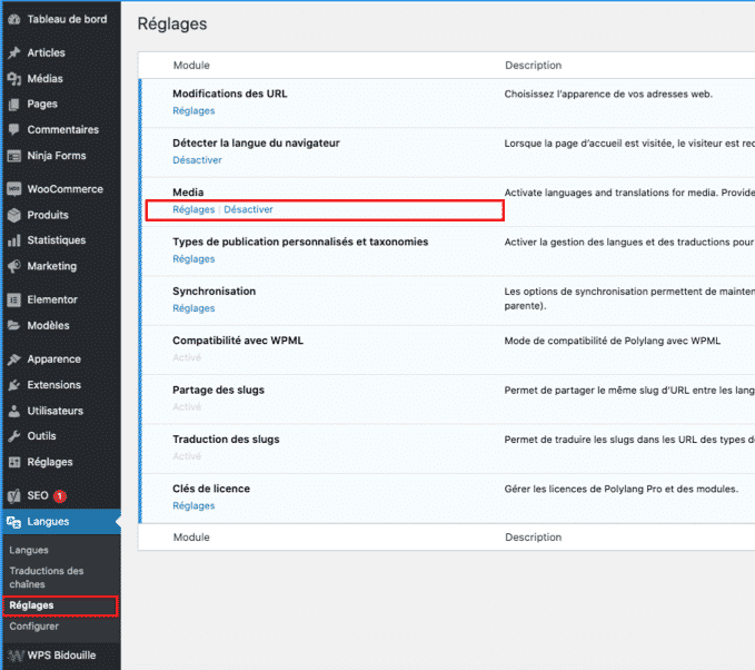 polylang traduction des medias