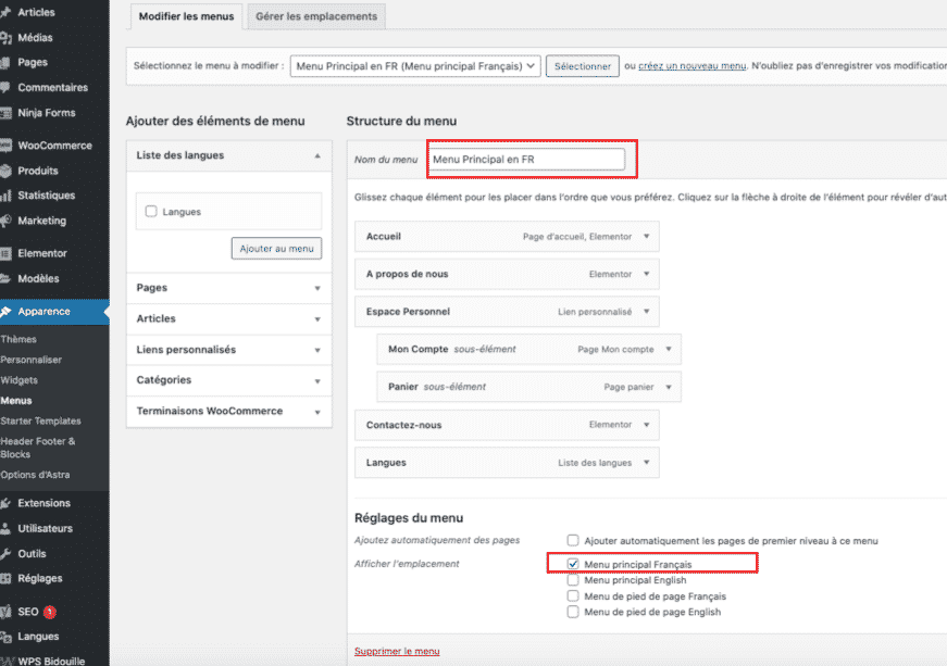 traduire menu avec polylang