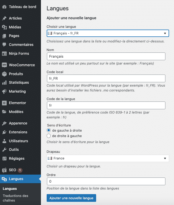 Ajouter une langue polylang