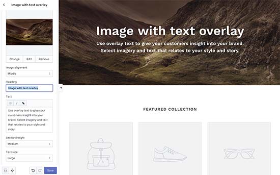 Interface de personnalisation Shopify