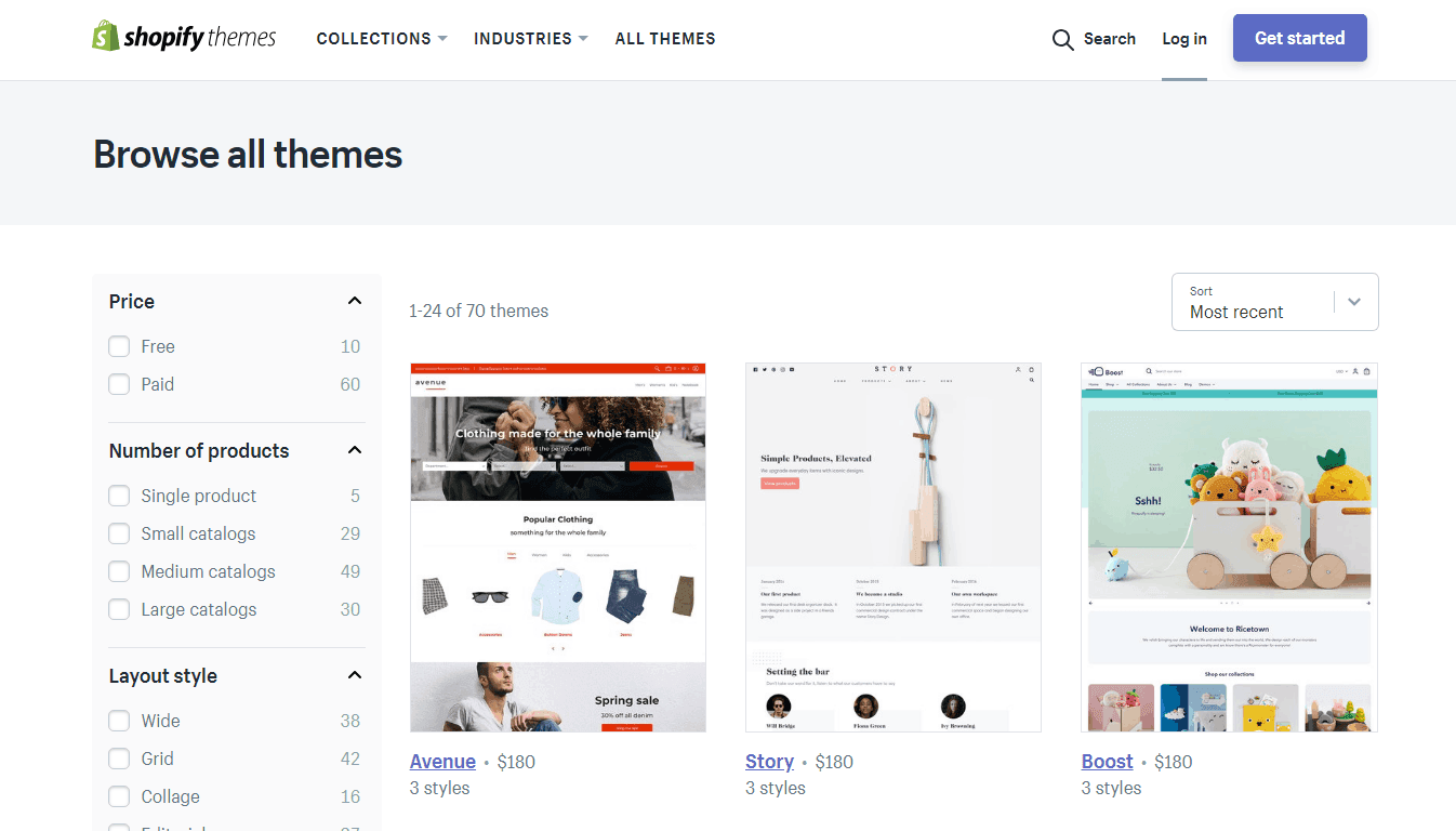 Catalogue de thèmes Shopify