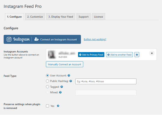 Smashballoon Instagram Account Connected