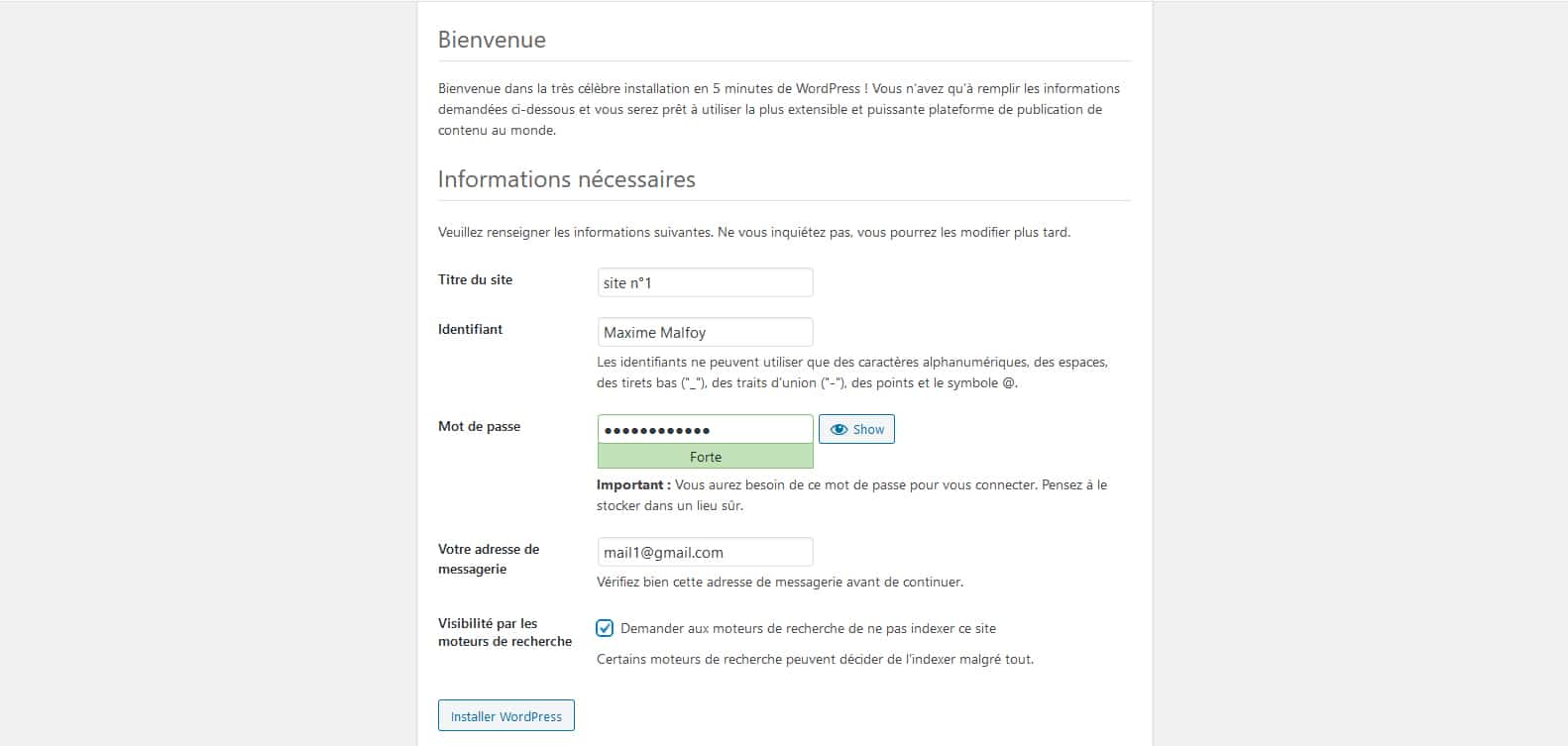 Installation de WordPress : étape 2 Installation de WordPress : étape 2