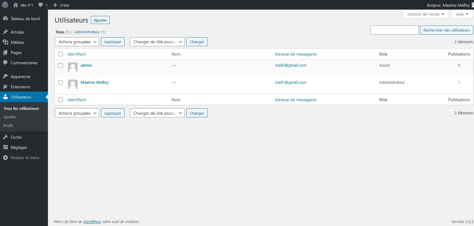 Le WordPress n°2 partage ses utilisateurs avec le site n°1 Le WordPress n°2 partage ses utilisateurs avec le site n°1