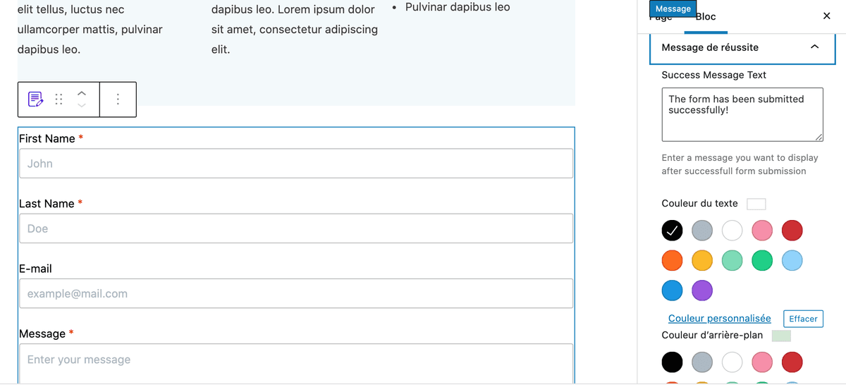12 options message de réussite