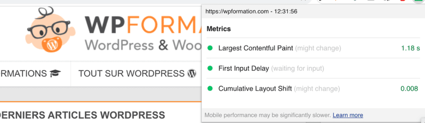 chrome extension core web vitals