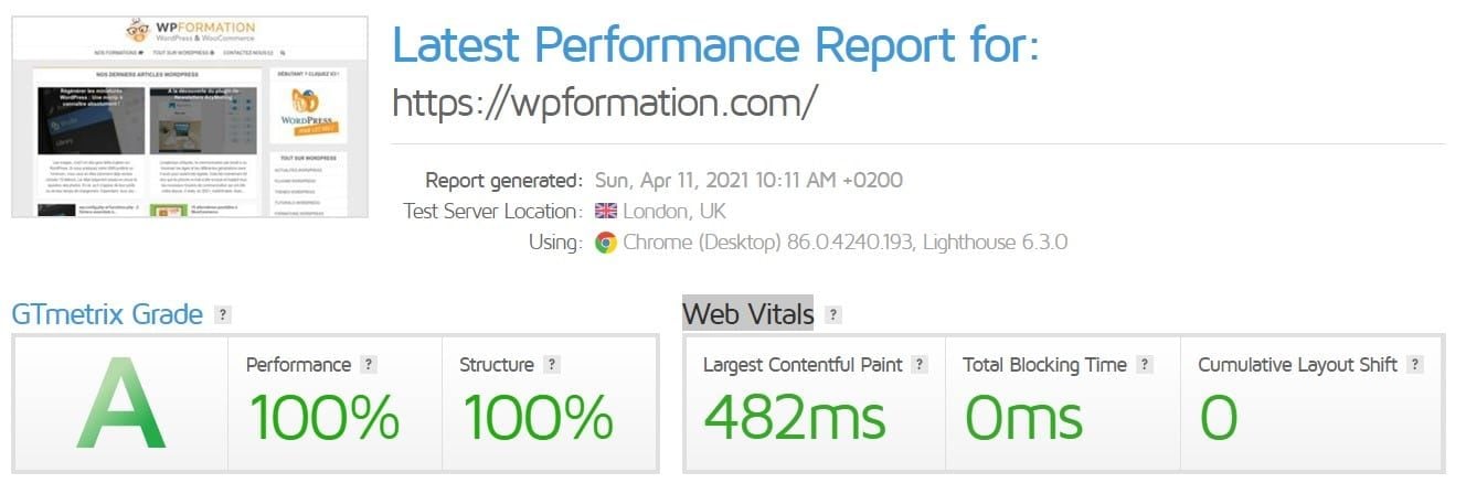 gtmetrix wp formation