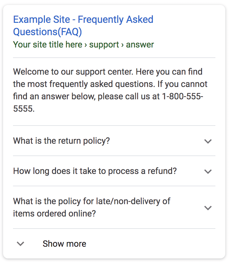 résultat enrichi FAQ sur Google, format déprécié depuis 2023