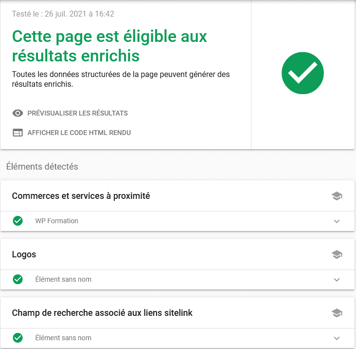 outil de test des résultats enrichis Google pour valider les données structurées WordPress