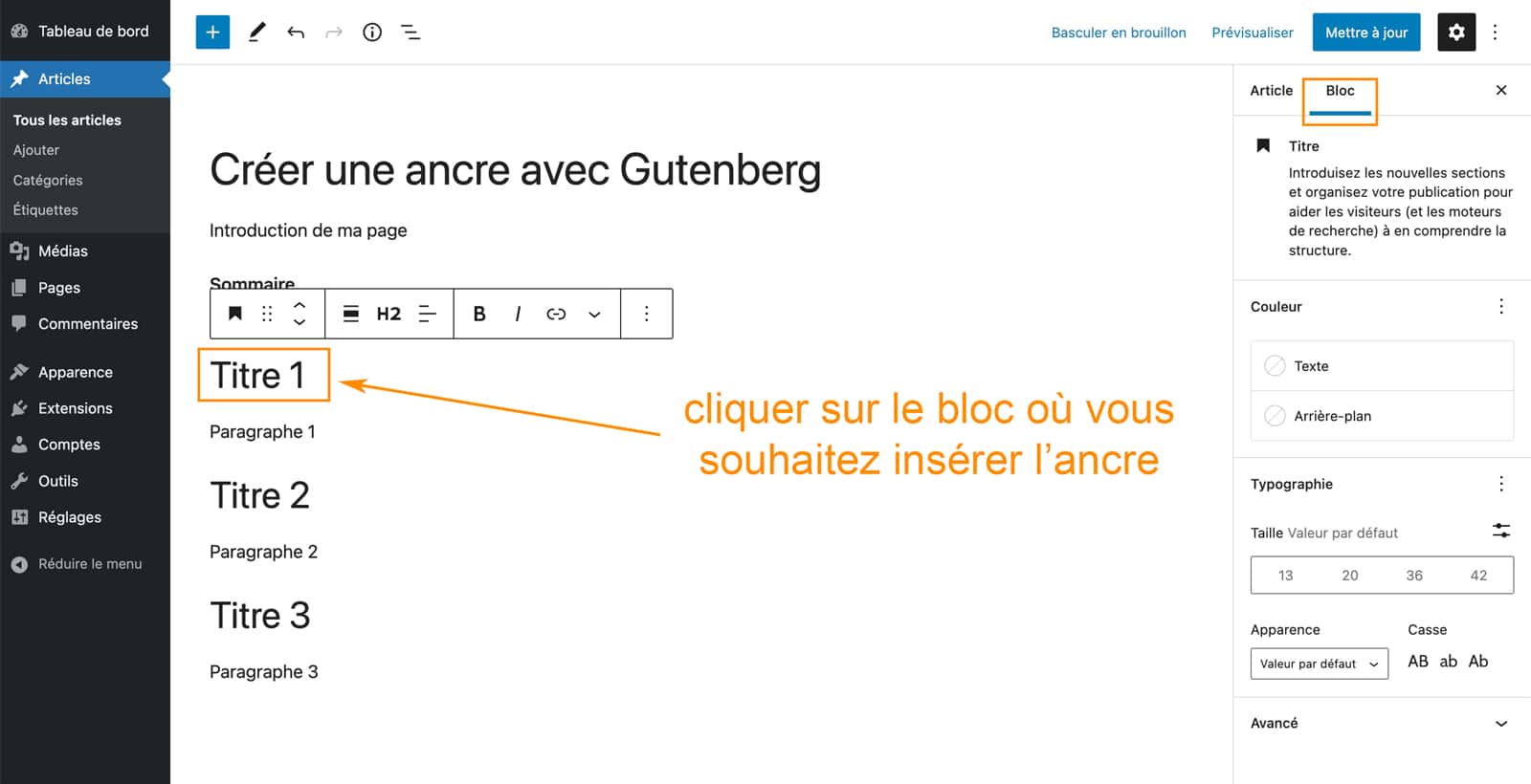 Tutoriel pour créer une ancre avec Gutenberg sous WordPress