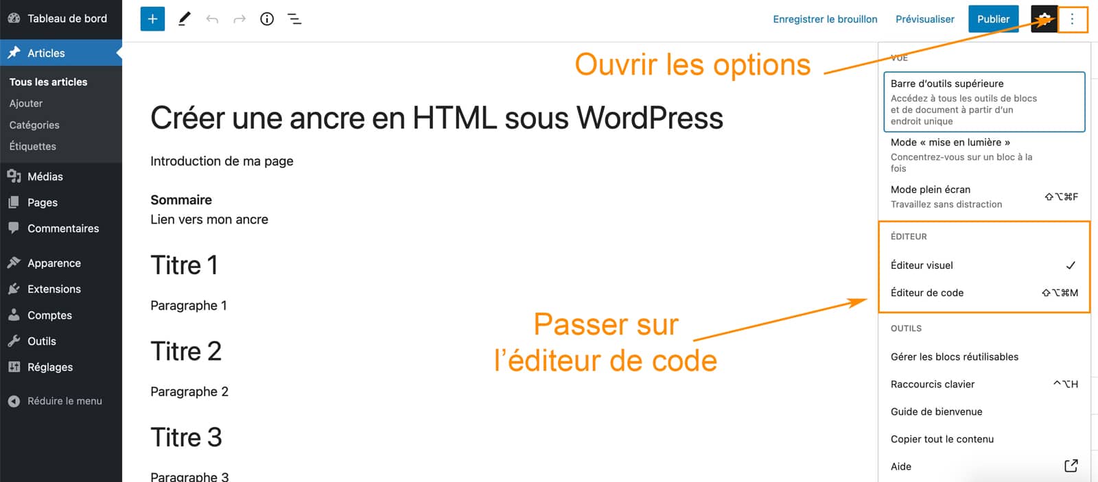 Tutoriel pour créer une ancre HMTL sous WordPress