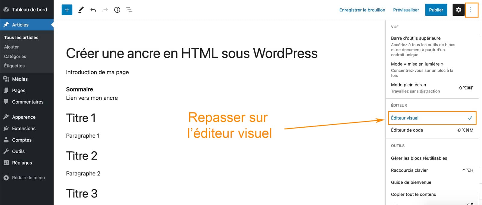 Tutoriel pour créer une ancre HMTL sous WordPress
