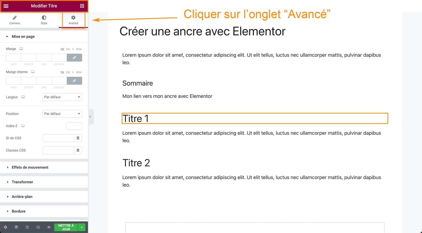 Tutoriel pour créer une ancre avec Elementor sous WordPress