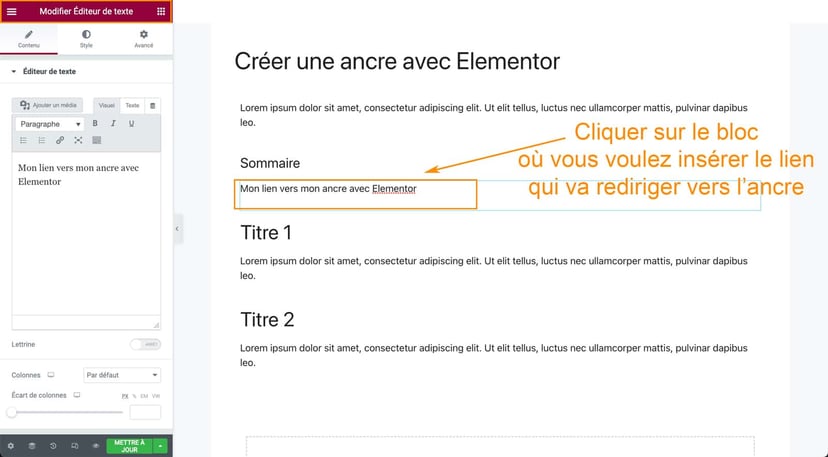 Tutoriel pour créer une ancre avec Elementor sous WordPress