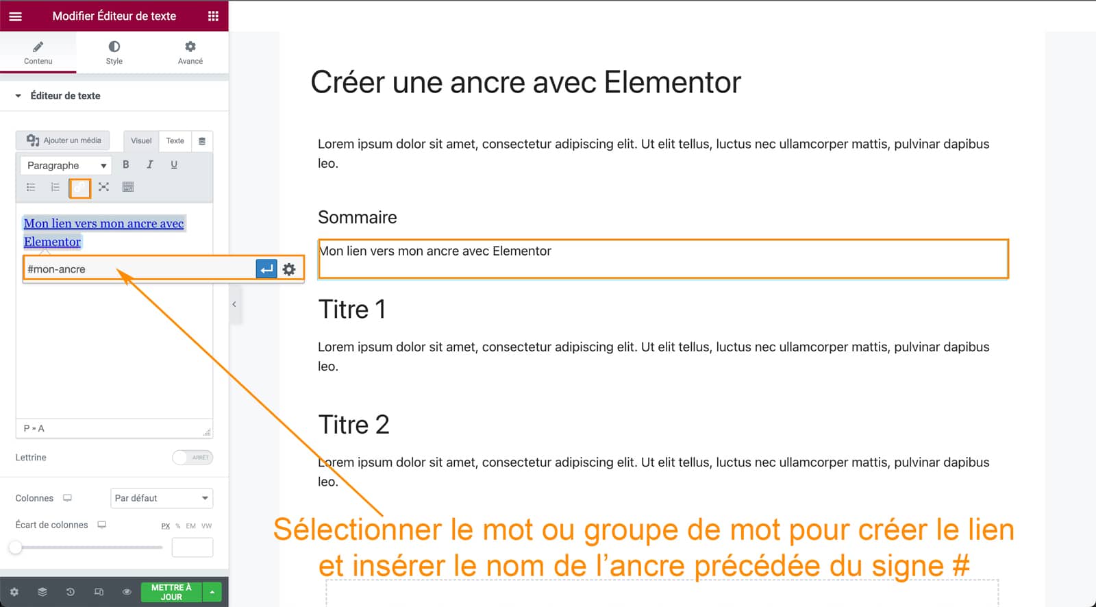 Tutoriel pour créer une ancre avec Elementor sous WordPress