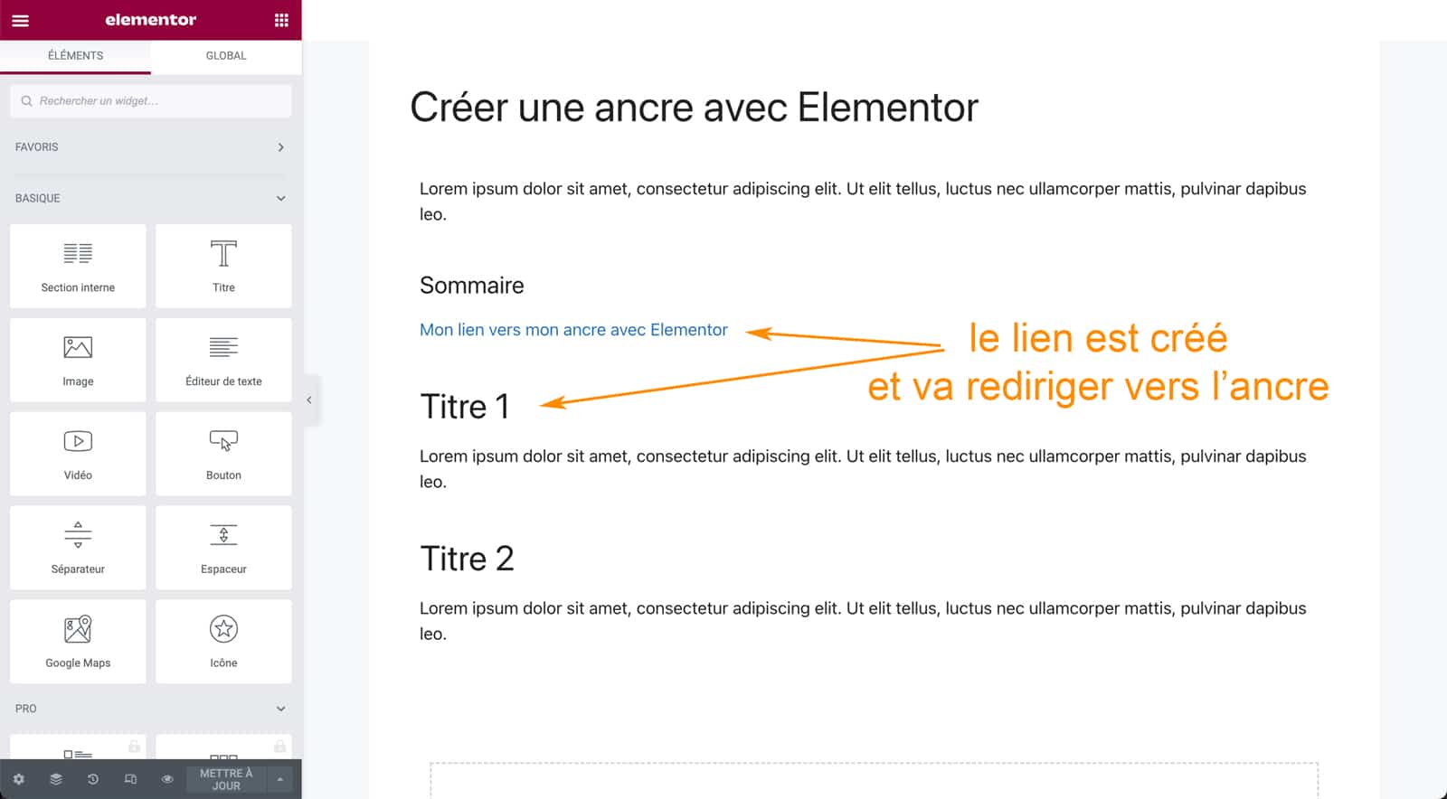 Tutoriel pour créer une ancre avec Elementor sous WordPress