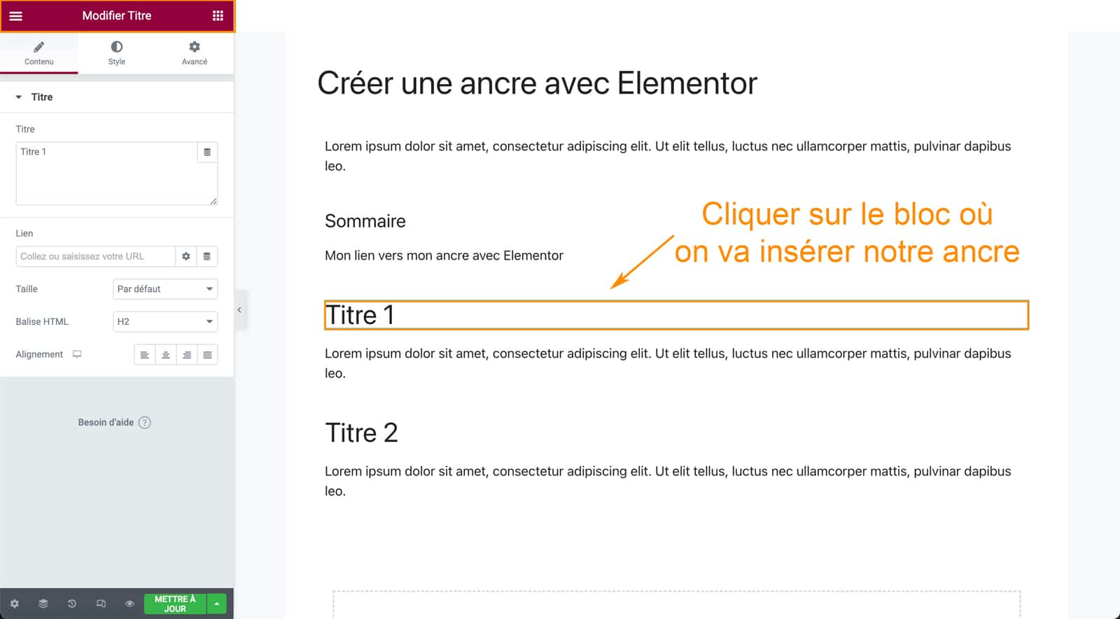 Tutoriel pour créer une ancre avec Elementor sous WordPress