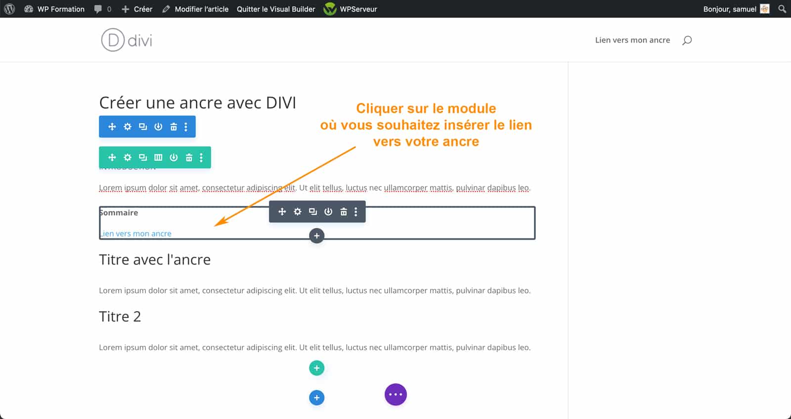 Tutoriel pour créer une ancre avec DIVI sous WordPress