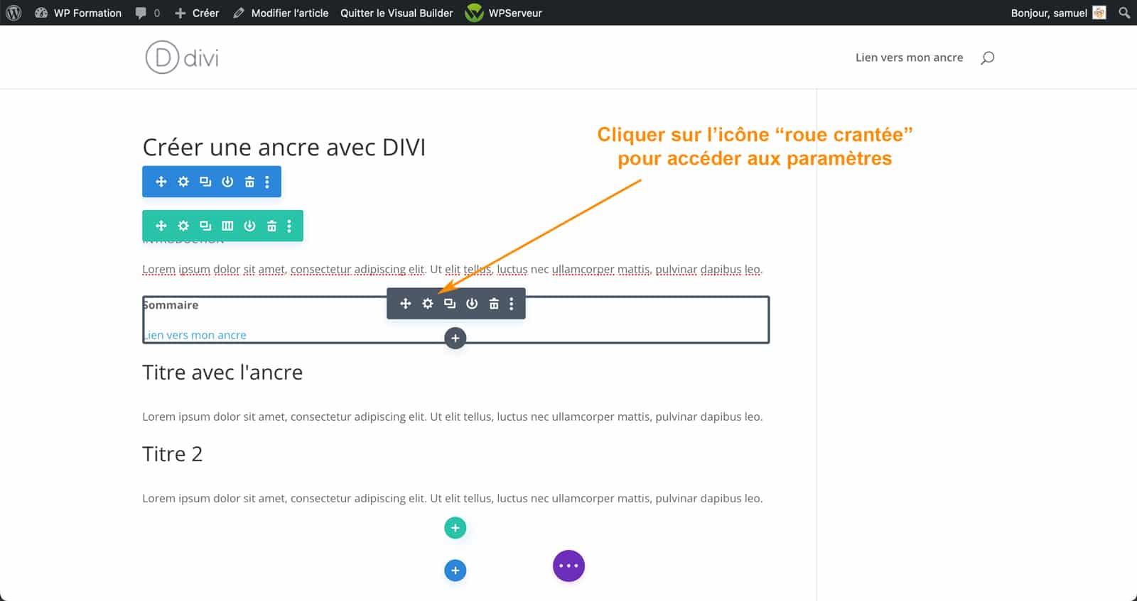 Tutoriel pour créer une ancre avec DIVI sous WordPress