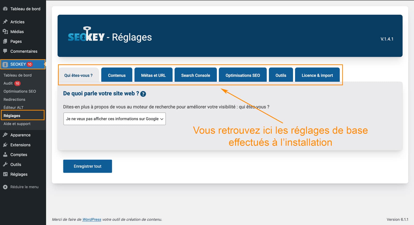 Tutoriel pour utiliser le plugin SEOKEY pour le référencement WordPress