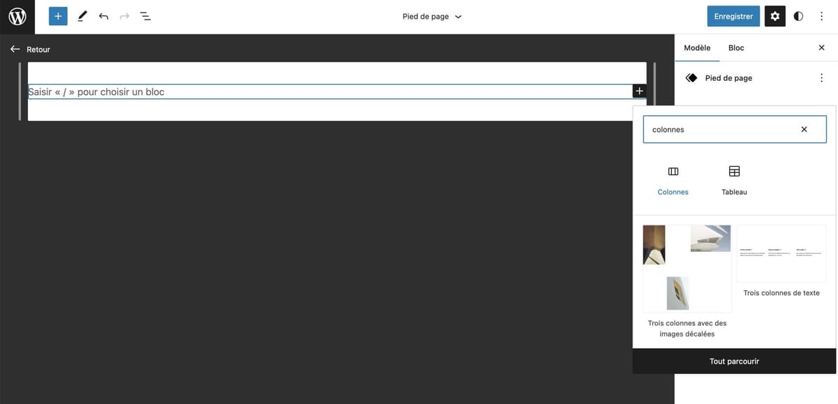 Tutoriel pour utiliser le footer WordPress en Full Site Editing