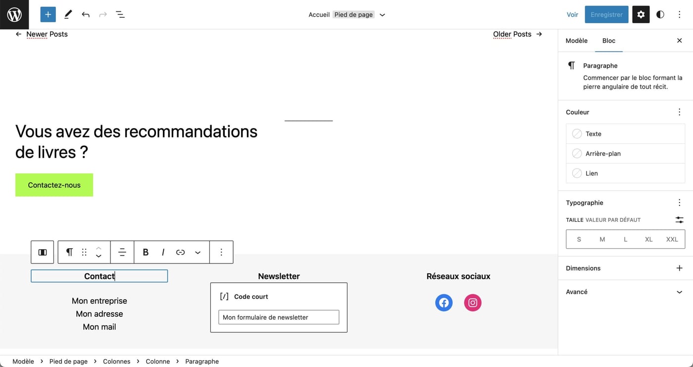Tutoriel pour utiliser le footer WordPress en Full Site Editing
