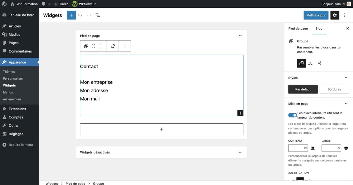 Tutoriel pour utiliser le footer WordPress