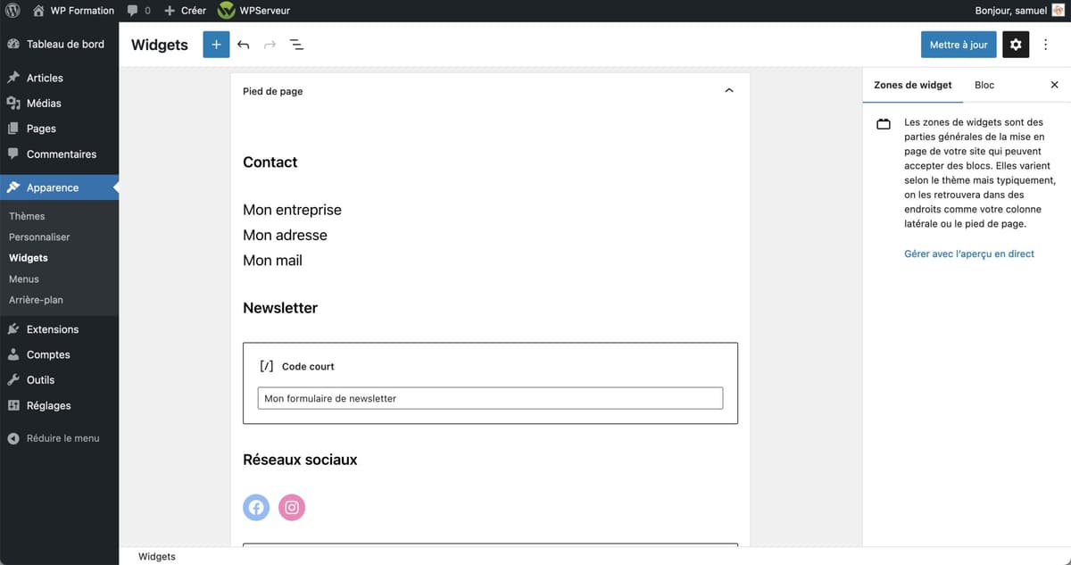 Tutoriel pour utiliser le footer WordPress