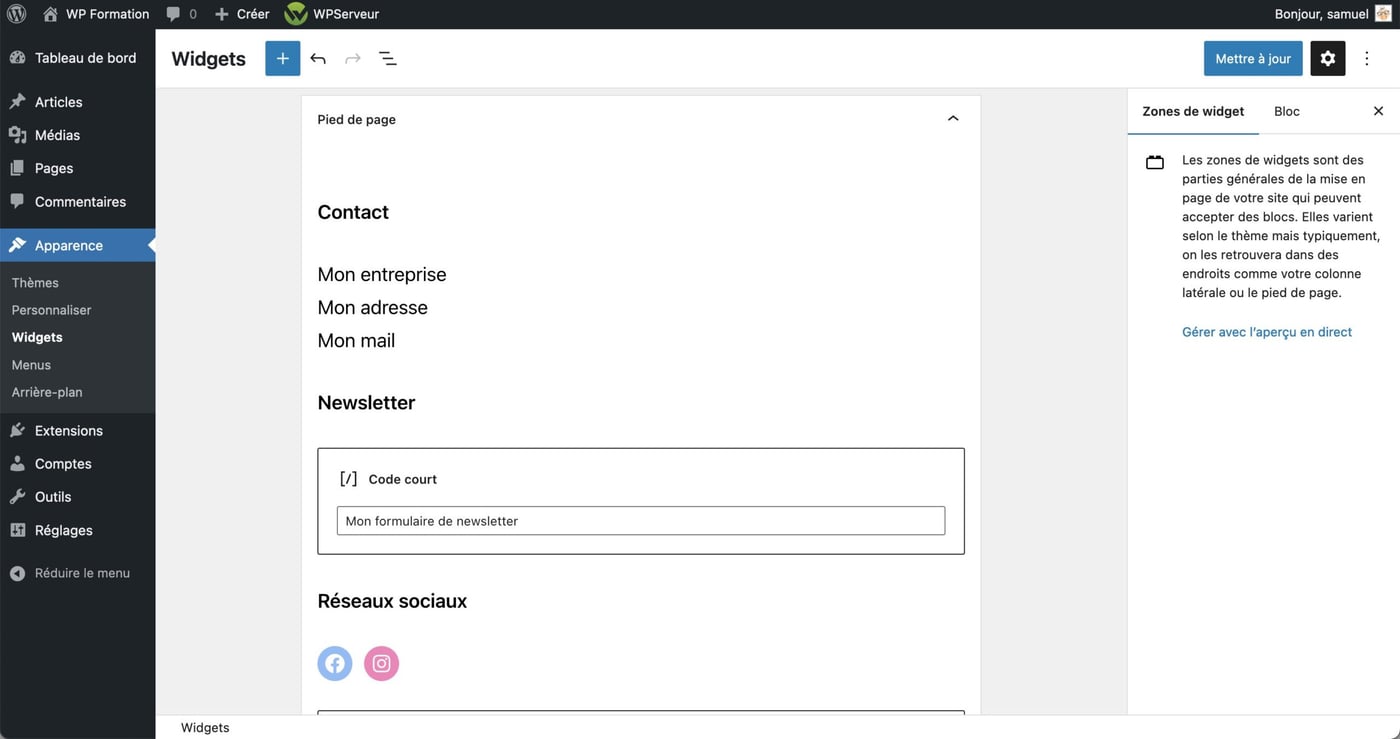 Tutoriel pour utiliser le footer WordPress